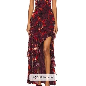 Amanda Uprichard Asymmetrical Dress - Burgundy and Black Floral